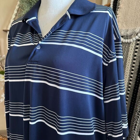 Men’s Slazenger Navy & White Striped Golf Polo Shirt - Picture 2 of 8